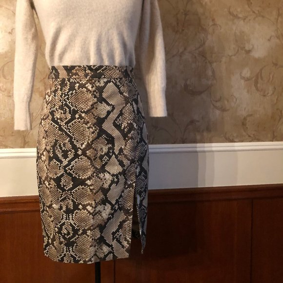 Altuzarra Brown Snake Print Pencil Skirt With Side Slit, Size US 6 - Picture 2 of 11